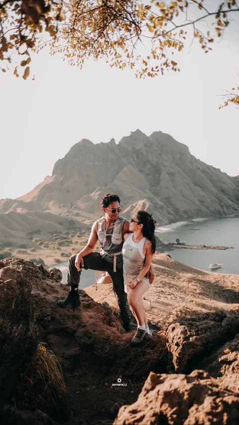 Couple at the Padar Island viewpoint during a Sailing Komodo trip