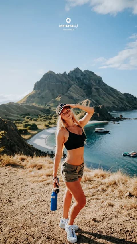 Phinisi boat seen from the Padar Island viewpoint