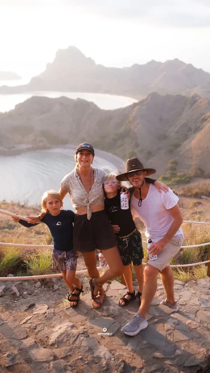 Family vacation photo at the Padar Island viewpoint on a Sailing Komodo trip